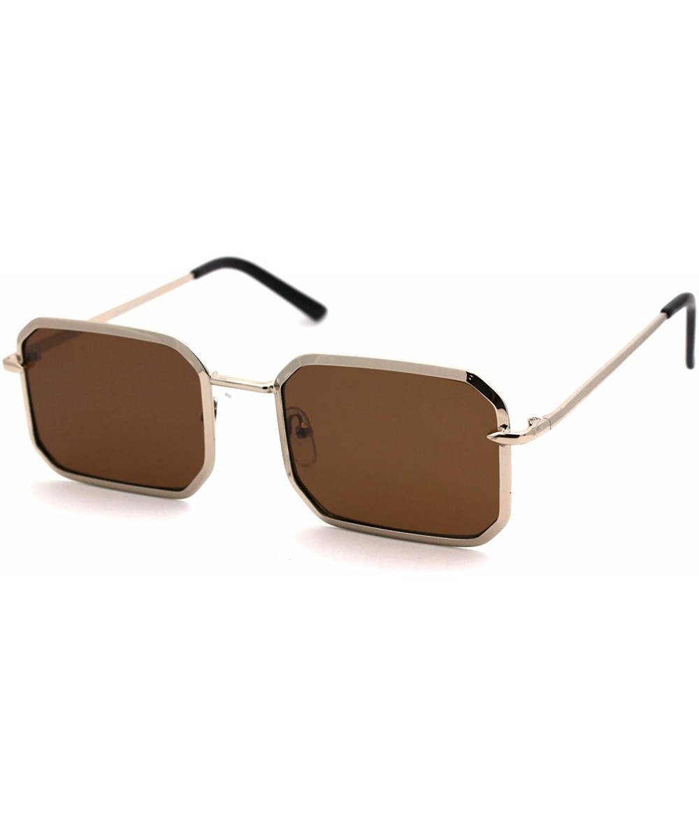 Rectangular Metal Rim Octagonal Rectangle Dad Shade Sunglasses - White Gold Solid Brown - CY18USQEE6T $22.41