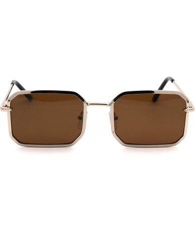 Rectangular Metal Rim Octagonal Rectangle Dad Shade Sunglasses - White Gold Solid Brown - CY18USQEE6T $22.41