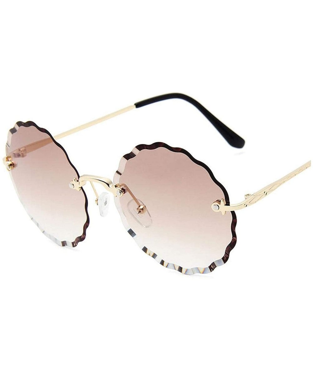 Oval RimlWomen Sunglasses 2019 Clear Alloy Frame Vintage Retro Designer Eyeglasses Adult Shades - Tea - CR197Y7EGUX $33.07