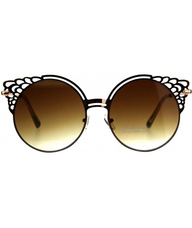 Round Round Wing Top Sunglasses Womens Cutout Fashion Shades UV 400 - Rose Gold - CR18EYD4ASO $20.41