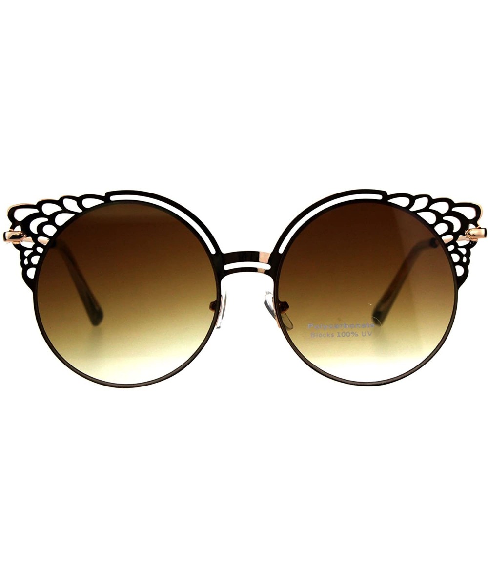 Round Round Wing Top Sunglasses Womens Cutout Fashion Shades UV 400 - Rose Gold - CR18EYD4ASO $20.41