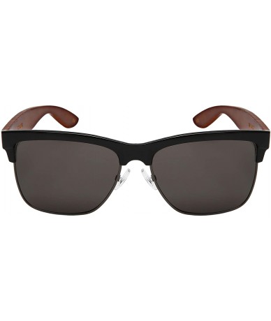 Square Vintage Horn Rimmed Square Sunglasses for Men Women with Metal Accent Real Wood Bammbo Arm - CN18UMDMNUM $23.26