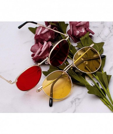 Round Fashion Clear Lens Metal Frame Sunglasses Retro Woman Yellow Red Sun Glasses Round Gold UV400 Birthday Gift - T7 - CG19...