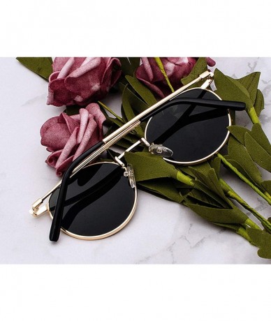 Round Fashion Clear Lens Metal Frame Sunglasses Retro Woman Yellow Red Sun Glasses Round Gold UV400 Birthday Gift - T7 - CG19...