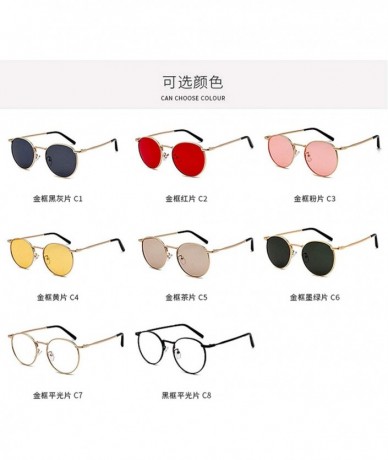 Round Fashion Clear Lens Metal Frame Sunglasses Retro Woman Yellow Red Sun Glasses Round Gold UV400 Birthday Gift - T7 - CG19...