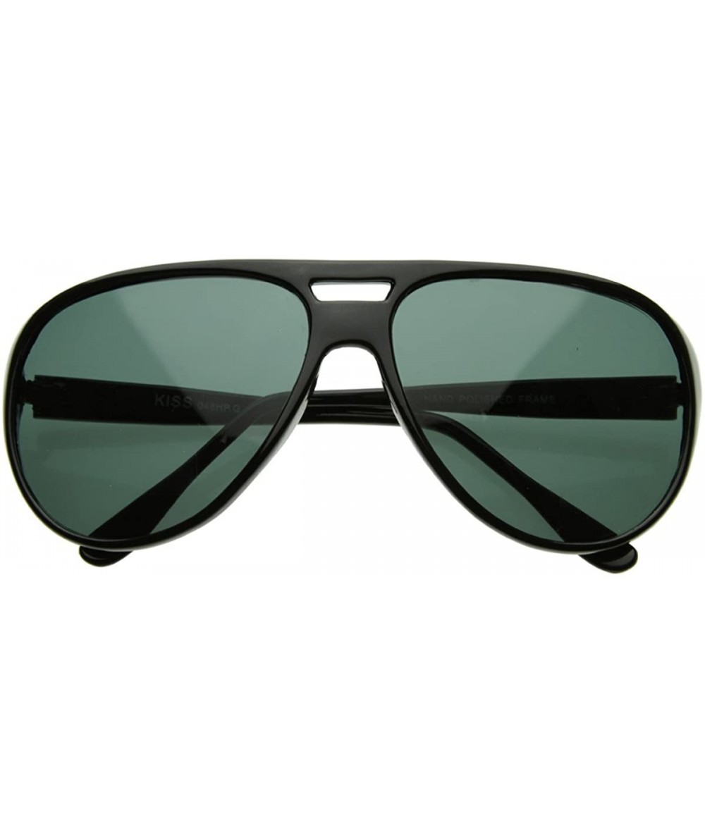 Aviator X-Large Classic Retro Plastic Teardrop Aviator Sunglasses w/Green Lens (Black) - CC116Q2LV29 $19.10