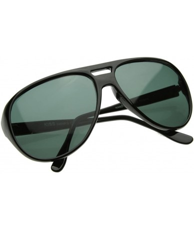 Aviator X-Large Classic Retro Plastic Teardrop Aviator Sunglasses w/Green Lens (Black) - CC116Q2LV29 $19.10