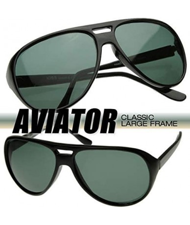 Aviator X-Large Classic Retro Plastic Teardrop Aviator Sunglasses w/Green Lens (Black) - CC116Q2LV29 $19.10