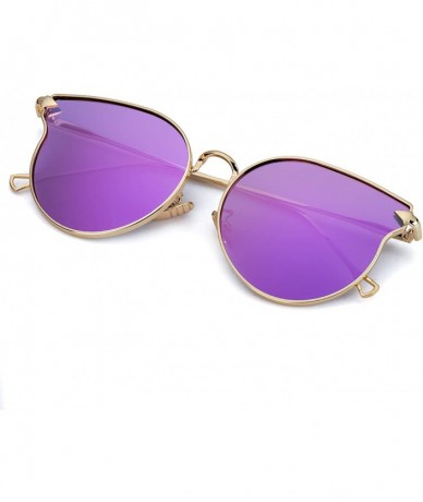 Cat Eye Fashion Cateye Mirrored Sunglasses for Women - Metal Frame Flat Lens Womens Sunglasses Polarized - CJ18UC72SZH $29.64