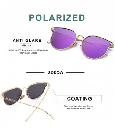 Cat Eye Fashion Cateye Mirrored Sunglasses for Women - Metal Frame Flat Lens Womens Sunglasses Polarized - CJ18UC72SZH $29.64