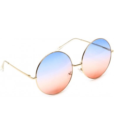 Oversized Huge Super Oversized Large Sunglasses Round Circle Gold Metal Color Lens - Blue & Peach - CN18EYDKXKA $20.32