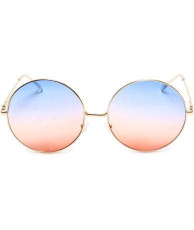 Oversized Huge Super Oversized Large Sunglasses Round Circle Gold Metal Color Lens - Blue & Peach - CN18EYDKXKA $20.32