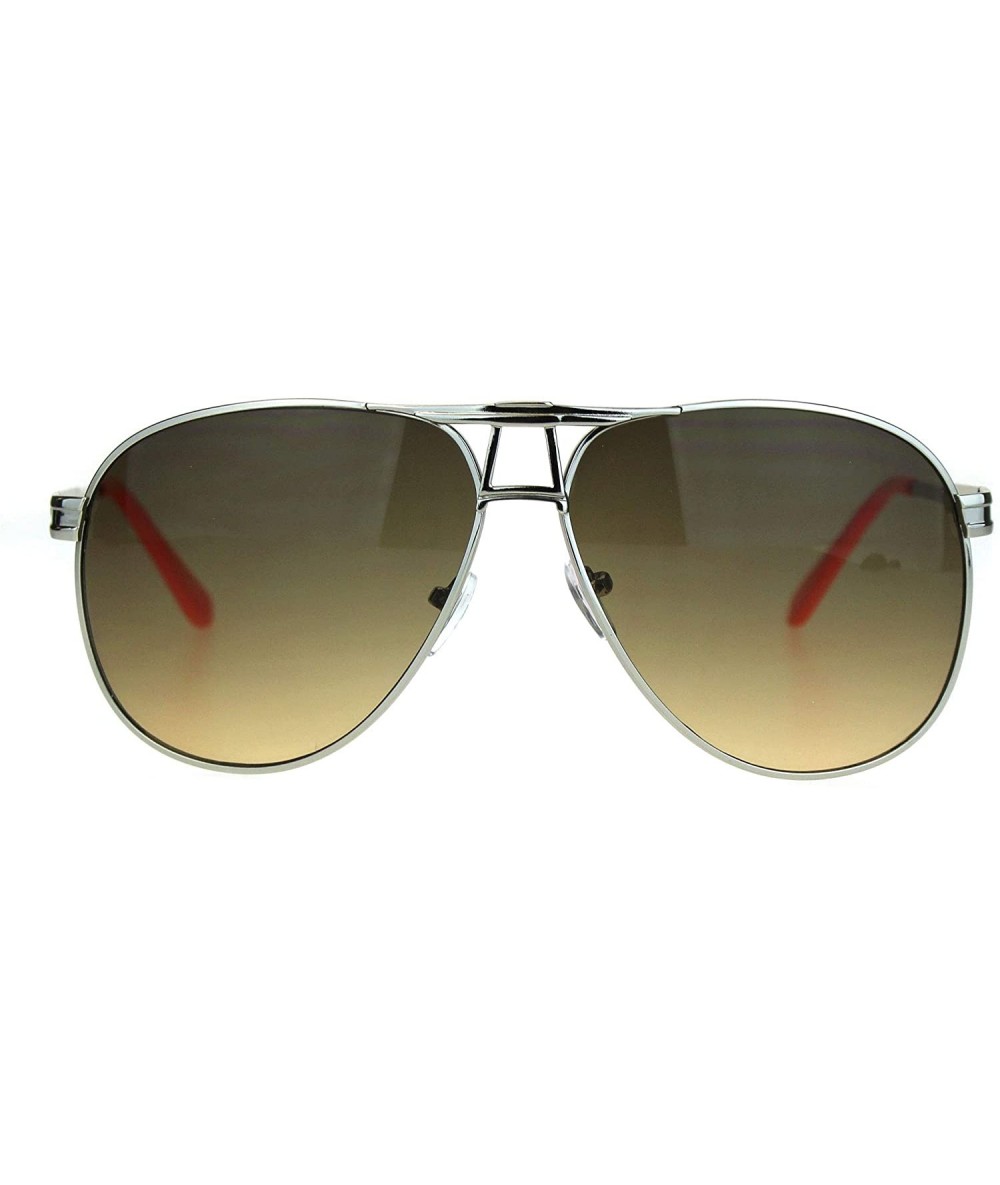 Aviator Mens Mob Mafia Style Flat Top Metal Rim Pilots Sunglasses - Silver Orange Brown Smoke - CQ18M58RZH0 $15.94