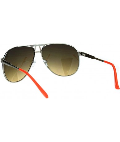 Aviator Mens Mob Mafia Style Flat Top Metal Rim Pilots Sunglasses - Silver Orange Brown Smoke - CQ18M58RZH0 $15.94