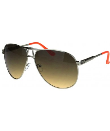 Aviator Mens Mob Mafia Style Flat Top Metal Rim Pilots Sunglasses - Silver Orange Brown Smoke - CQ18M58RZH0 $15.94