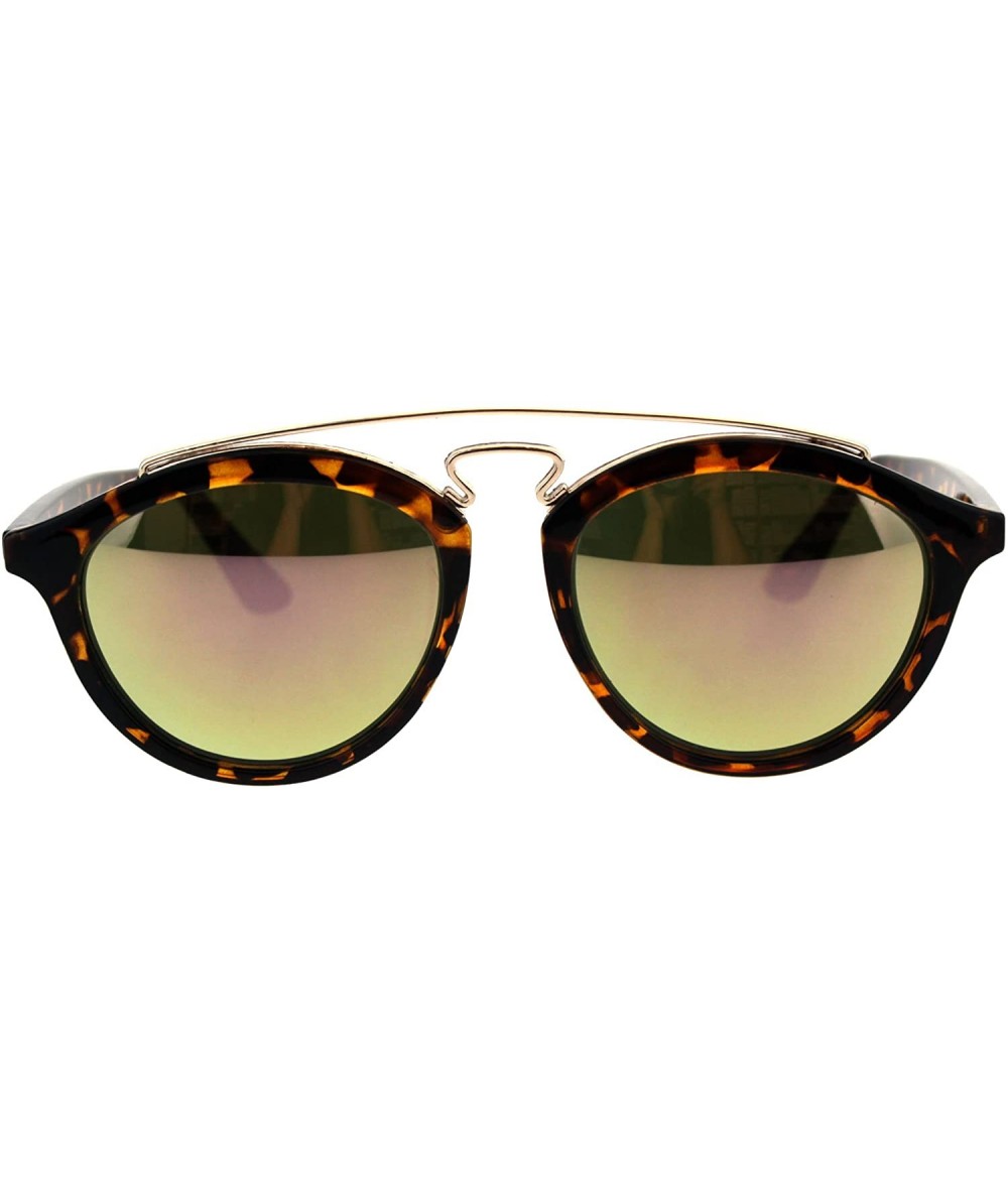 Round Retro Keyhole Flat Top Double Metal Bridge Round Horn Sunglasses - Tortoise Gold - C318EYIZK83 $19.93