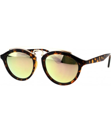 Round Retro Keyhole Flat Top Double Metal Bridge Round Horn Sunglasses - Tortoise Gold - C318EYIZK83 $19.93