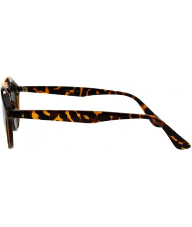 Round Retro Keyhole Flat Top Double Metal Bridge Round Horn Sunglasses - Tortoise Gold - C318EYIZK83 $19.93