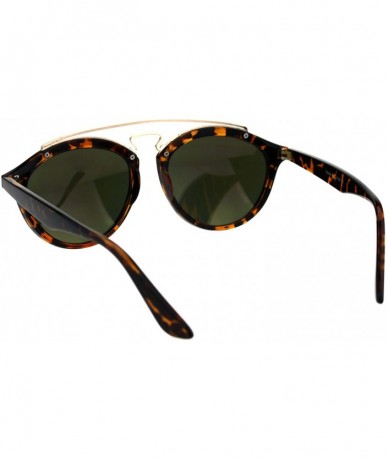 Round Retro Keyhole Flat Top Double Metal Bridge Round Horn Sunglasses - Tortoise Gold - C318EYIZK83 $19.93