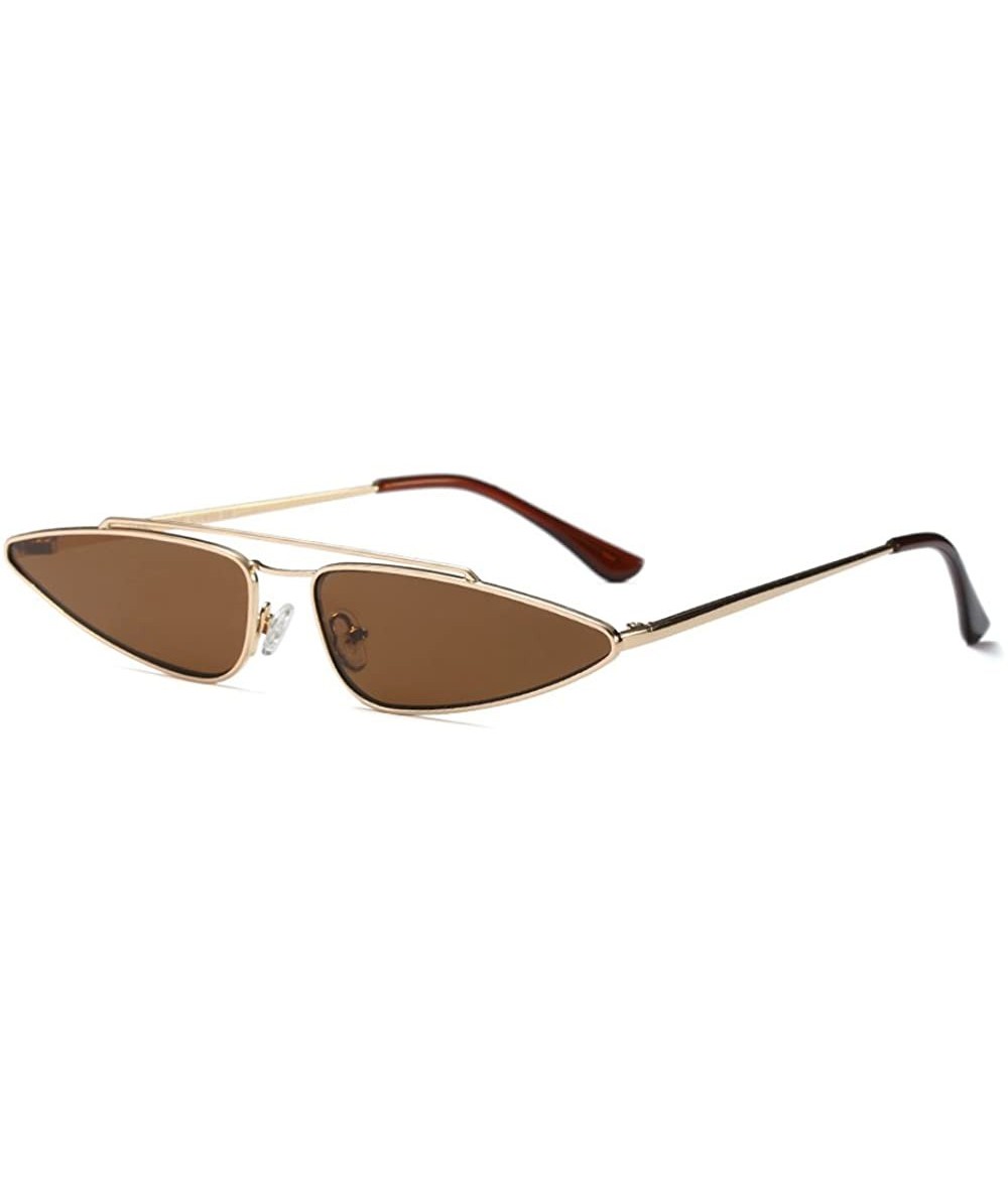 Goggle Small Triangle Metal Frame Sunglasses Women Men Brand Designer Cool Cat Glasses - Gold Brown - C9189YUYQS2 $23.07