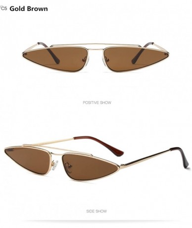 Goggle Small Triangle Metal Frame Sunglasses Women Men Brand Designer Cool Cat Glasses - Gold Brown - C9189YUYQS2 $23.07