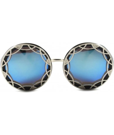 Round Sexy Designer Upscale Mirrored Lens Oversized Womens Sunglasses - Black & Silver - C5189AMYMY9 $23.96