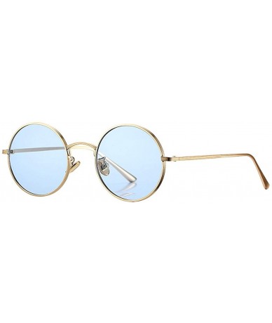 Round Vintage Round Metal Sunglasses John Lennon Style Small Unisex Sun Glasses - A3 Gold Frame/Blue Lens - C2189IHWC5A $24.70