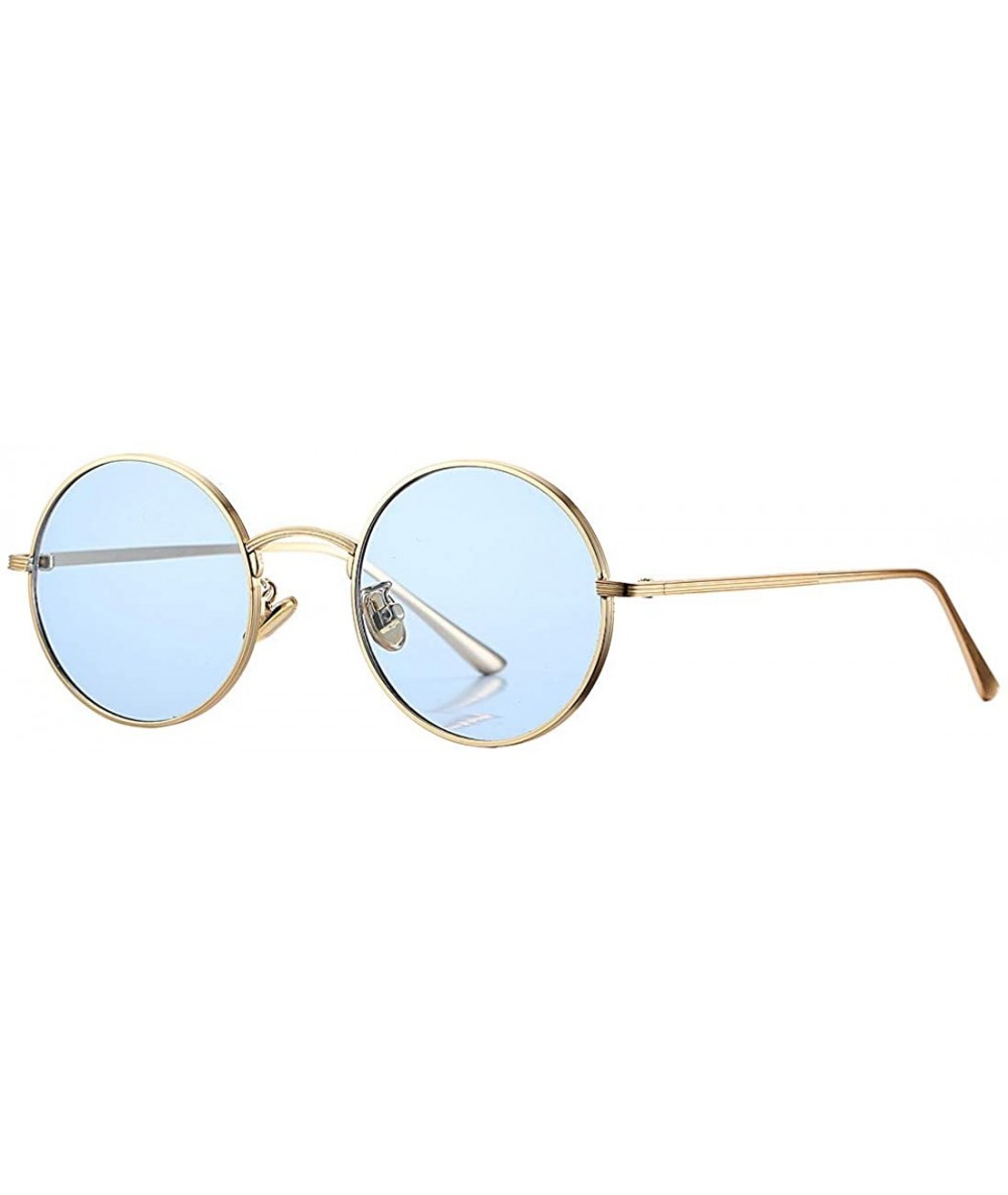 Round Vintage Round Metal Sunglasses John Lennon Style Small Unisex Sun Glasses - A3 Gold Frame/Blue Lens - C2189IHWC5A $24.70