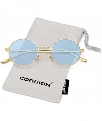 Round Vintage Round Metal Sunglasses John Lennon Style Small Unisex Sun Glasses - A3 Gold Frame/Blue Lens - C2189IHWC5A $24.70