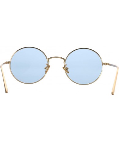 Round Vintage Round Metal Sunglasses John Lennon Style Small Unisex Sun Glasses - A3 Gold Frame/Blue Lens - C2189IHWC5A $24.70