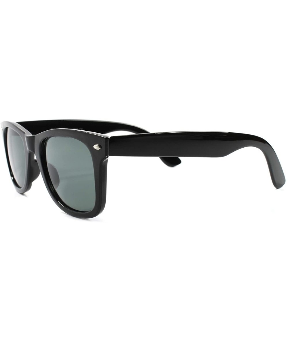 Square Classic Retro Old Fashion Womens Mens Glass Lens Horn Rimmed Sunglasses - Black - CL189REAR72 $22.83