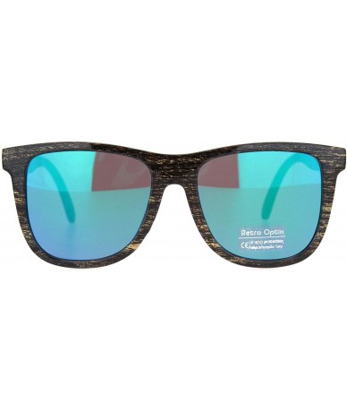 Oversized Mens Wood Grain Oversize Horn Rim Color Mirror Sunglasses - Dark Wood Teal Mirror - CC18O3GZHL6 $19.90