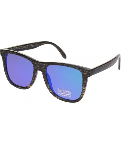 Oversized Mens Wood Grain Oversize Horn Rim Color Mirror Sunglasses - Dark Wood Teal Mirror - CC18O3GZHL6 $19.90