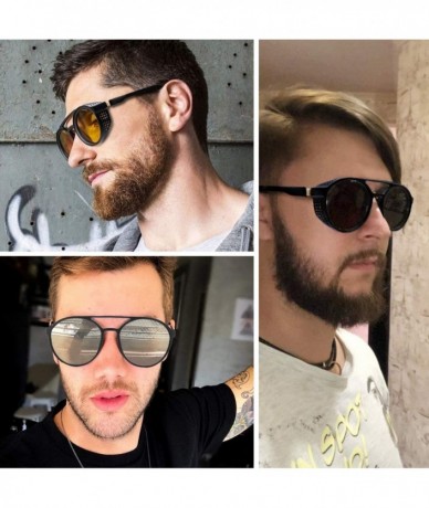 Aviator Gothic Steampunk Sunglasses Round Aviator Sun Glasses for Men - Transparent（not Mirrored） - C718S7R49NQ $17.86