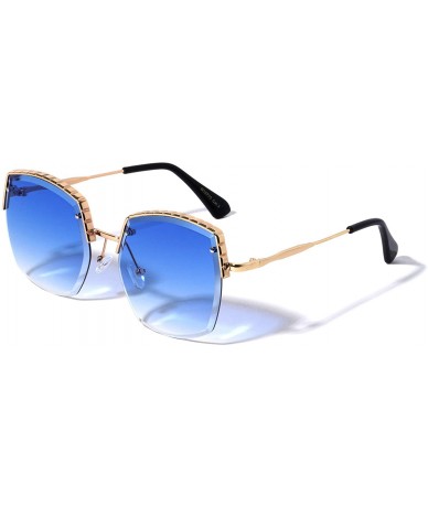 Semi-rimless Geometric Semi-Rimless Diamond Edge Cut Lens Fashion Sunglasses - Blue - CE196KOZS2L $26.70