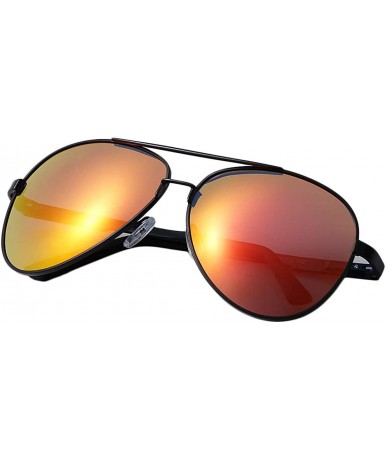 Sport Aviator Sunglasses for Men Women-Polarized Metal Frame Mirrored Fashion Unisex Driving Sun Glasses - Black Orange - CS1...