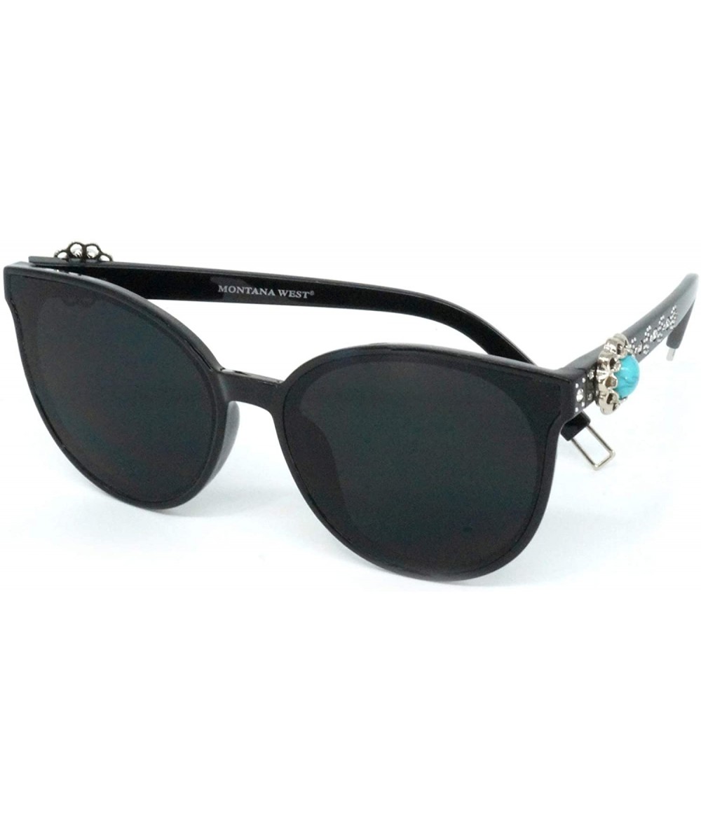 Square Wayfarer Sunglasses for Women Western Fashion Cateye UV 400 Protection Shades With Bling - CL197XQGD8L $35.40