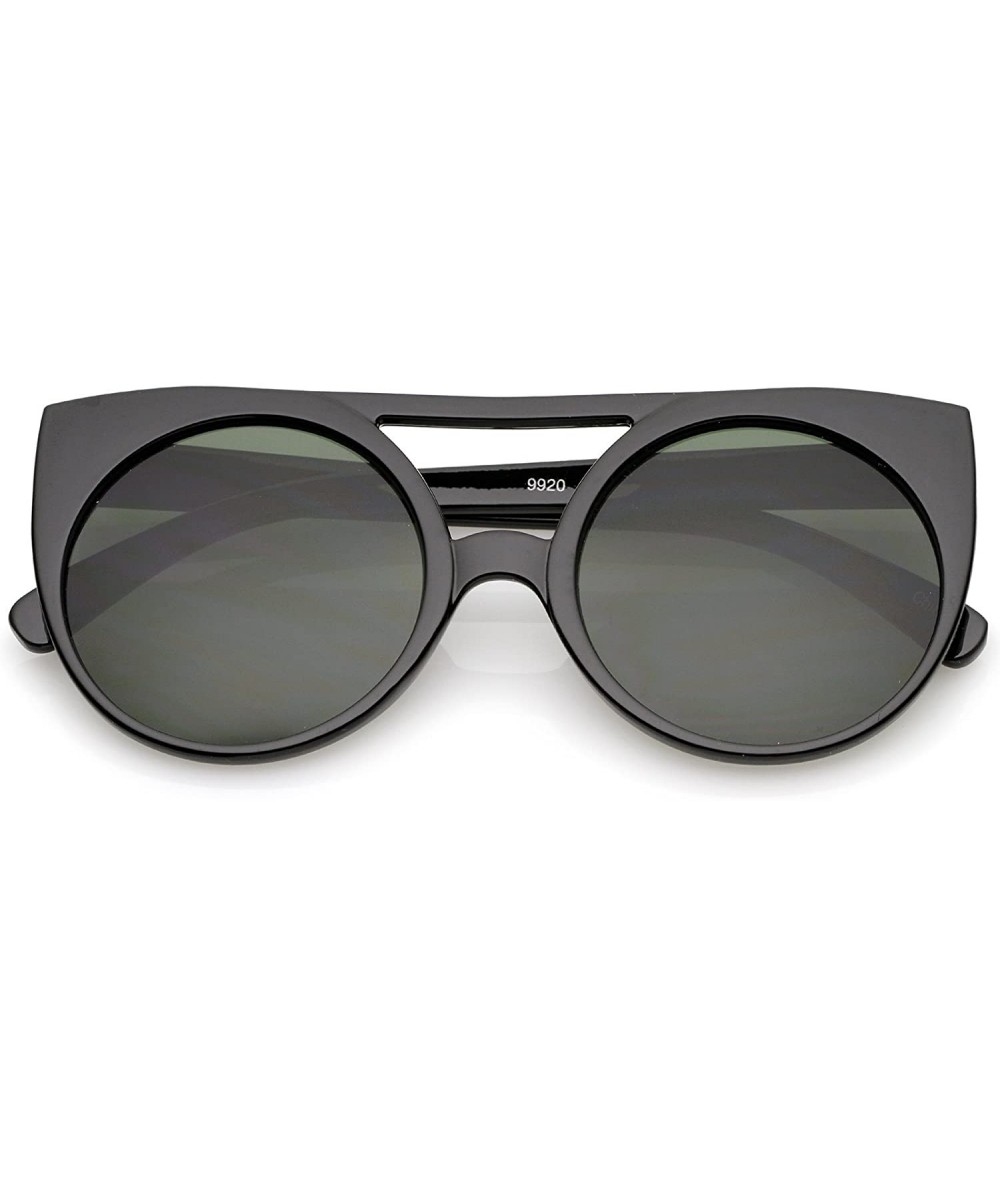 Cat Eye Women's Flat Top Cutout Round Lens Oversize Cat Eye Sunglasses 52mm - Black / Green - CW12OI8OGVE $19.20