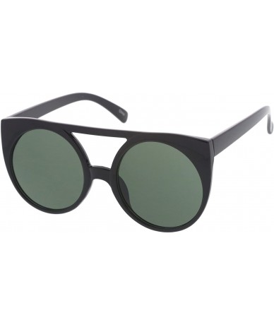 Cat Eye Women's Flat Top Cutout Round Lens Oversize Cat Eye Sunglasses 52mm - Black / Green - CW12OI8OGVE $19.20