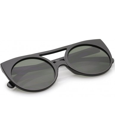 Cat Eye Women's Flat Top Cutout Round Lens Oversize Cat Eye Sunglasses 52mm - Black / Green - CW12OI8OGVE $19.20