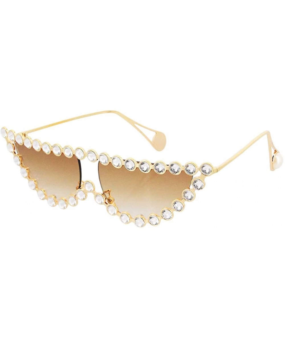 Goggle Sparkling Crystal Cat Eye Sunglasses UV Protection Metal Rhinestone Frame - Tawny Lens - C018U0AU2H4 $29.70