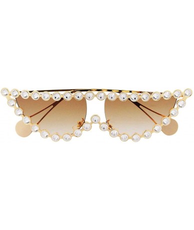 Goggle Sparkling Crystal Cat Eye Sunglasses UV Protection Metal Rhinestone Frame - Tawny Lens - C018U0AU2H4 $29.70