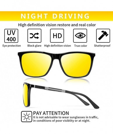 Square HD Night Vision Glasses for Driving Anti-glare Polarized Yellow Lens Night Driving Glasees for Rainy Day Safety - CQ18...