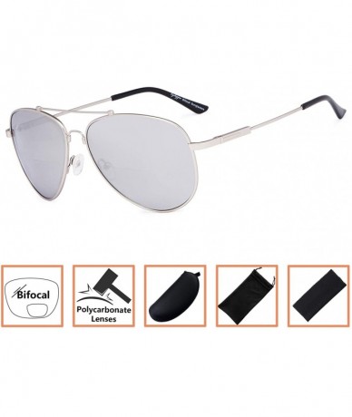 Aviator Memory Bridge and Arm Bifocal Sunglasses Polit Style Sunshine Readers Men Women - Silver Mirror - CL18NLDIIHU $45.13