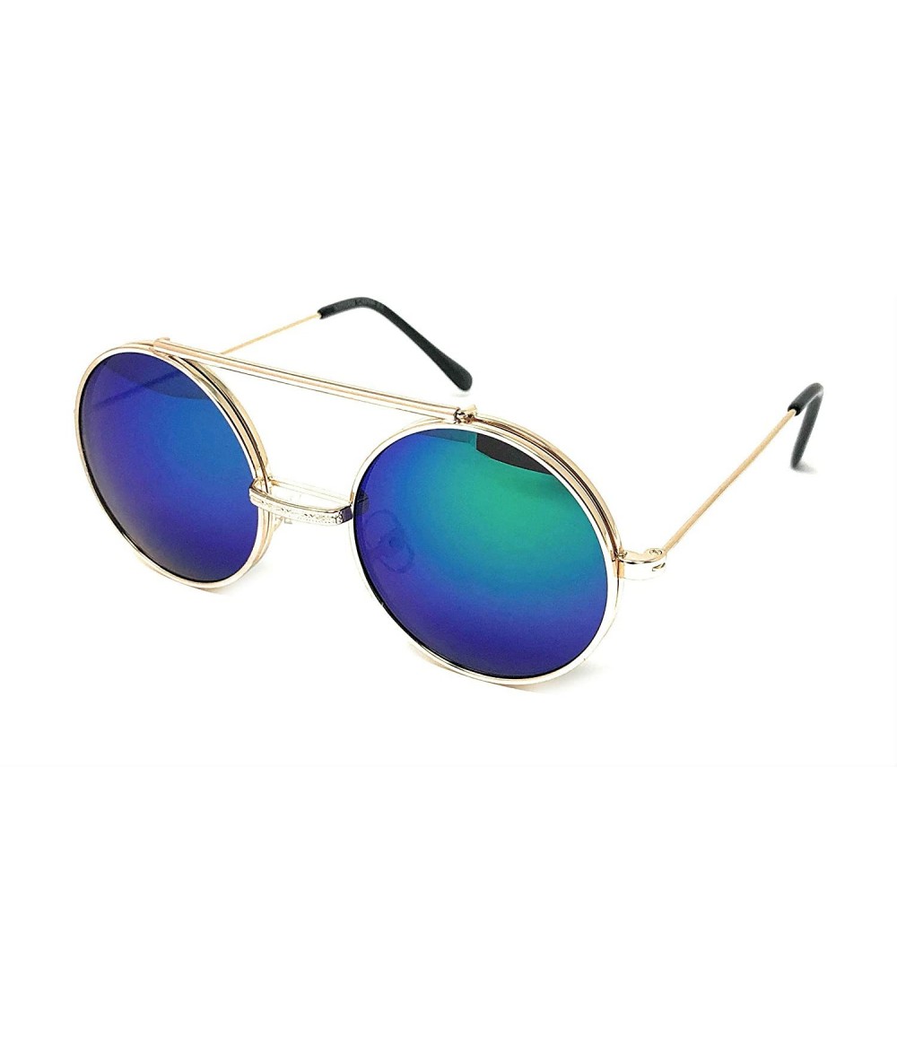 Goggle Flip Up Steampunk Metal Django Sunglasses - Gold- Green Revo - CT18NLTLGHG $21.95