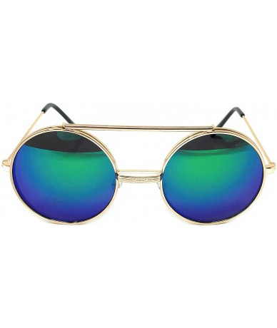 Goggle Flip Up Steampunk Metal Django Sunglasses - Gold- Green Revo - CT18NLTLGHG $21.95