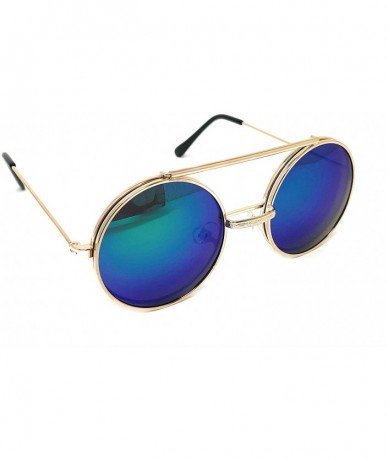 Goggle Flip Up Steampunk Metal Django Sunglasses - Gold- Green Revo - CT18NLTLGHG $21.95