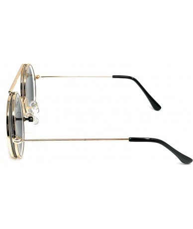 Goggle Flip Up Steampunk Metal Django Sunglasses - Gold- Green Revo - CT18NLTLGHG $21.95