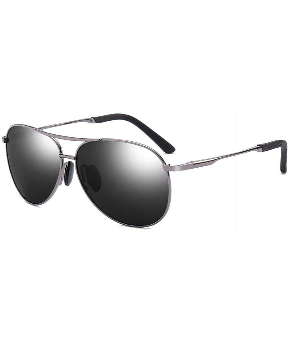 Square Polarized Sunglasses for Men-Metal Frame Aviator Sunglasses UV 400 Protection - Gun/Grey-02 - CS18KH7C45T $23.91