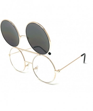 Goggle Flip Up Steampunk Metal Django Sunglasses - Gold- Green Revo - CT18NLTLGHG $21.95